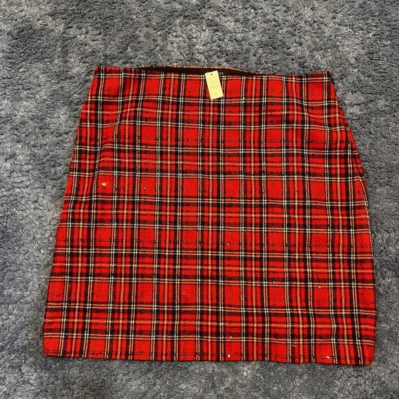 Talbots Red Tartan Skirt Womens Sz 16 Sequin Plaid Wool Blend Straight NWT $99 - Picture 1 of 8